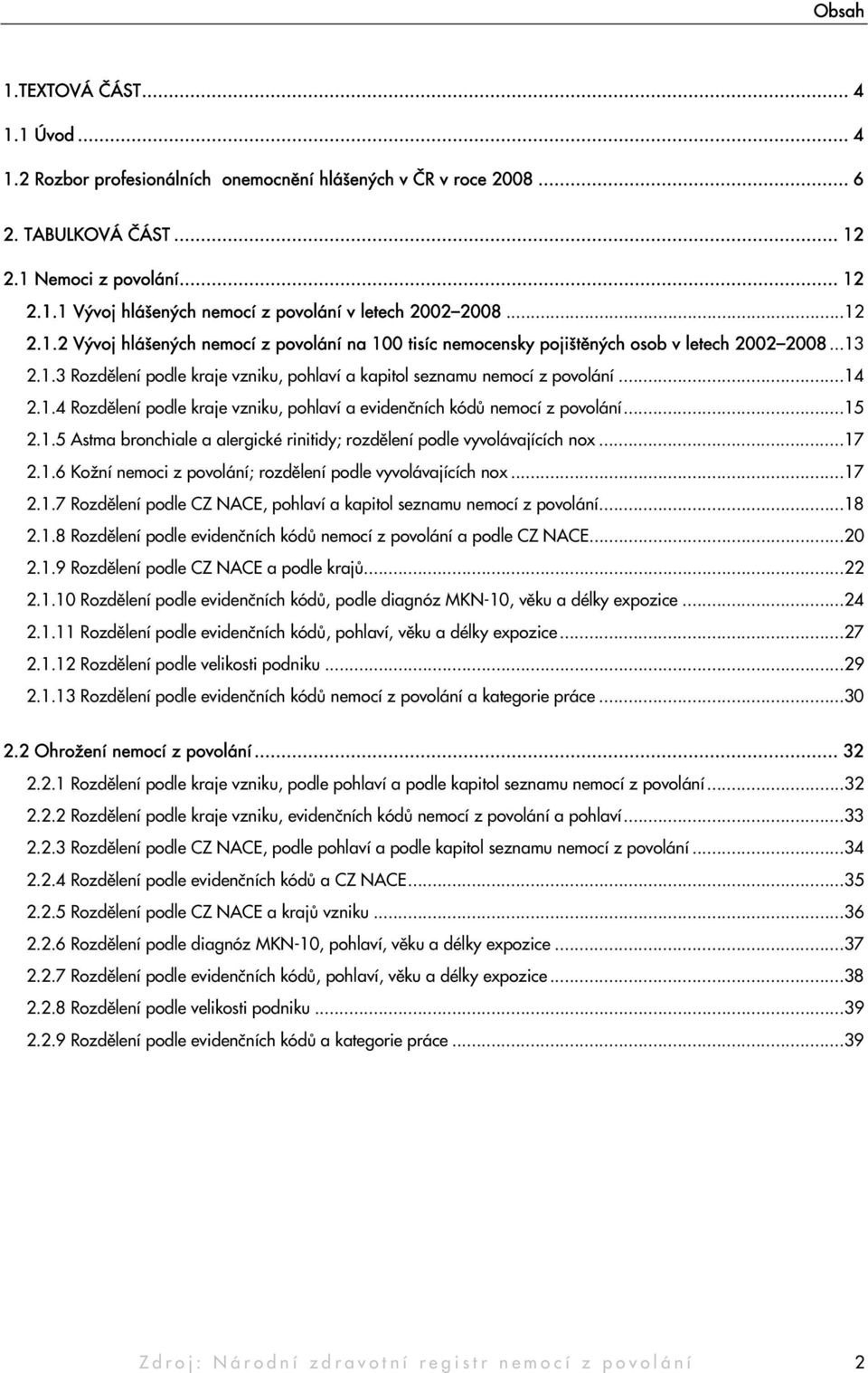 ..15 2.1.5 Astma bronchiale a alergické rinitidy; rozdělení podle vyvolávajících nox...17 2.1.6 Kožní nemoci z povolání; rozdělení podle vyvolávajících nox...17 2.1.7 Rozdělení podle CZ NACE, pohlaví a kapitol seznamu nemocí z povolání.