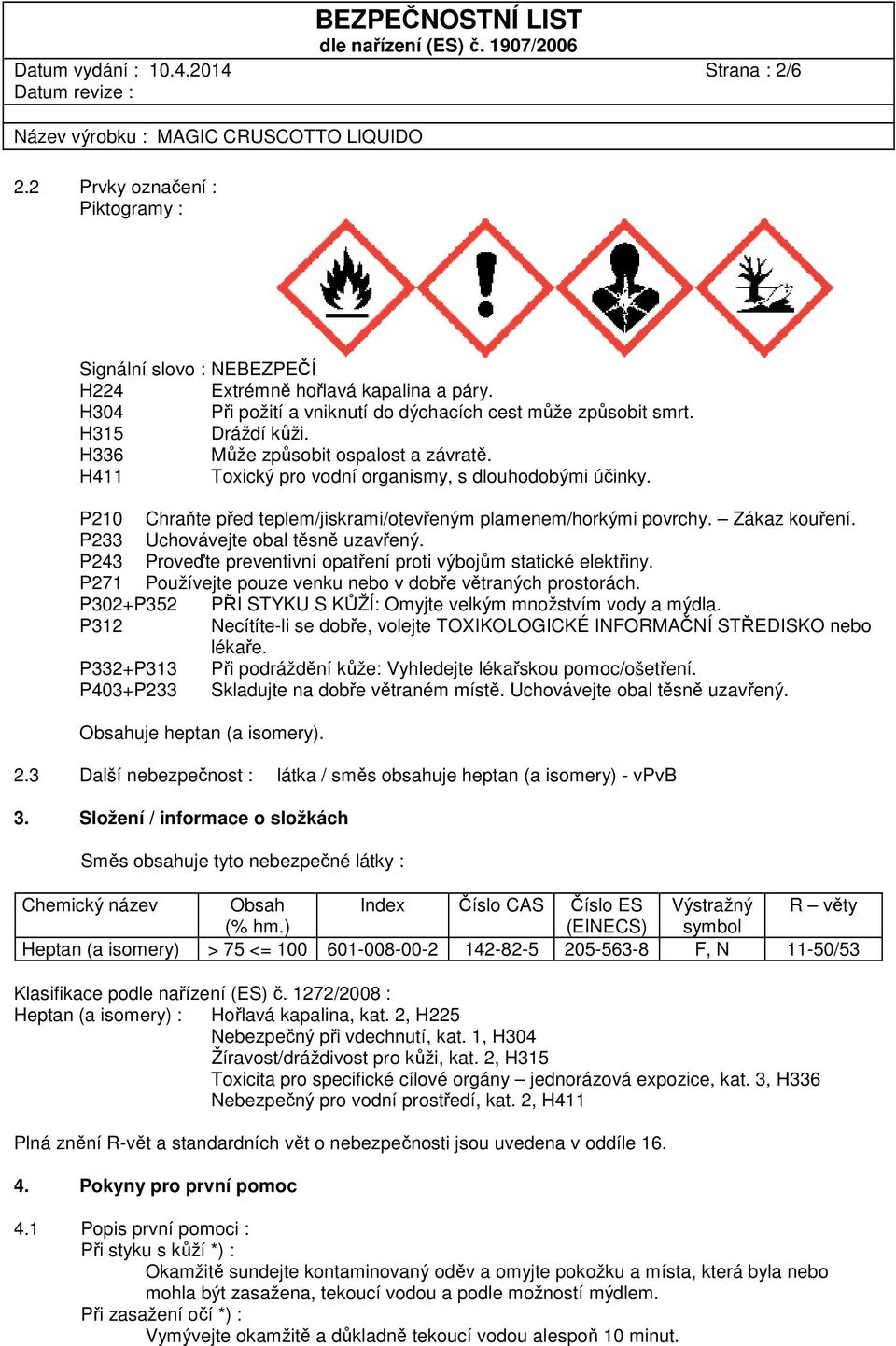 P210 Chraňte před teplem/jiskrami/otevřeným plamenem/horkými povrchy. Zákaz kouření. P233 Uchovávejte obal těsně uzavřený. P243 Proveďte preventivní opatření proti výbojům statické elektřiny.