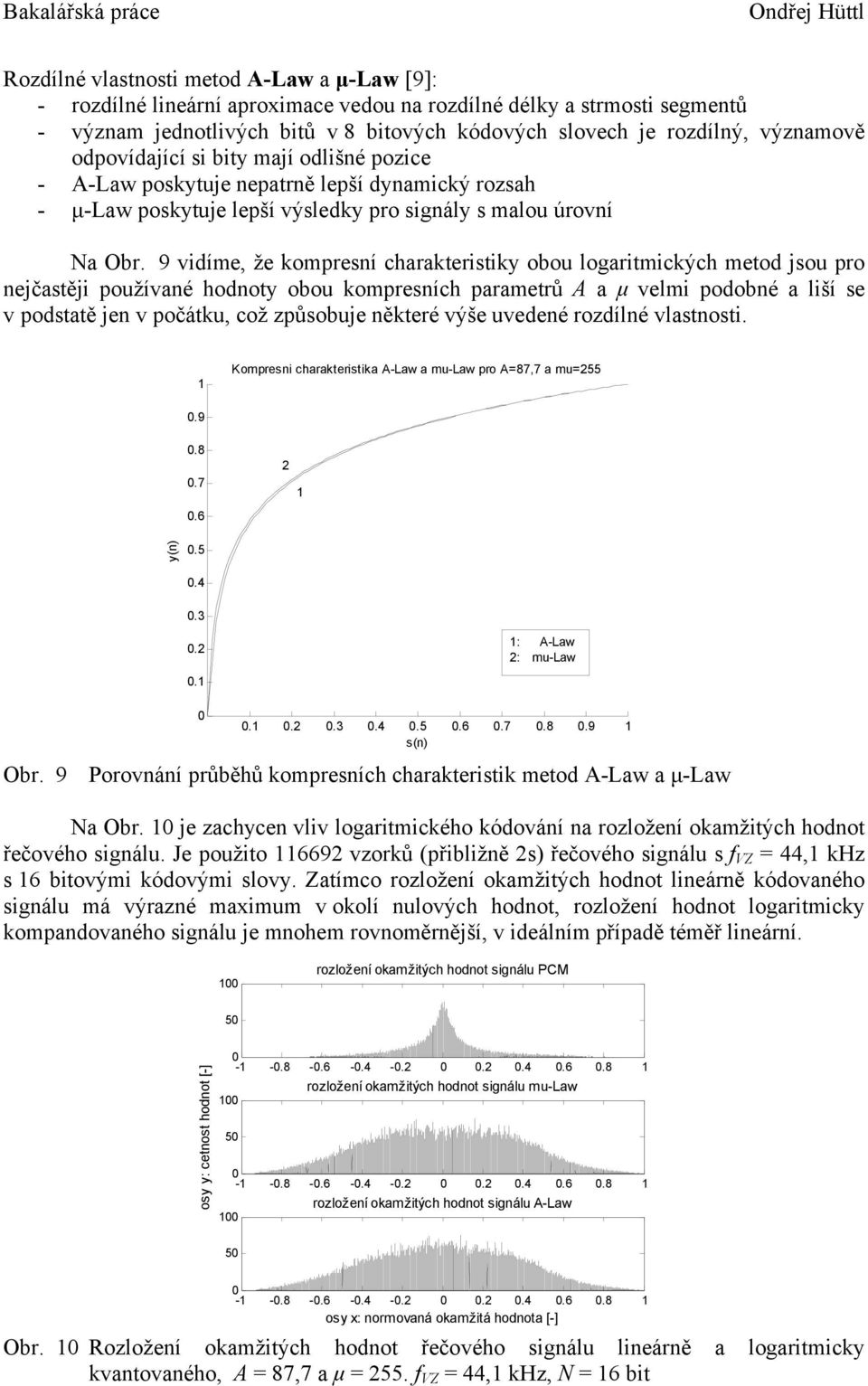 9 vidíme, že kompresní charakteristiky obou logaritmických metod jsou pro nejčastěji používané hodnoty obou kompresních parametrů A a µ velmi podobné a liší se v podstatě jen v počátku, což způsobuje