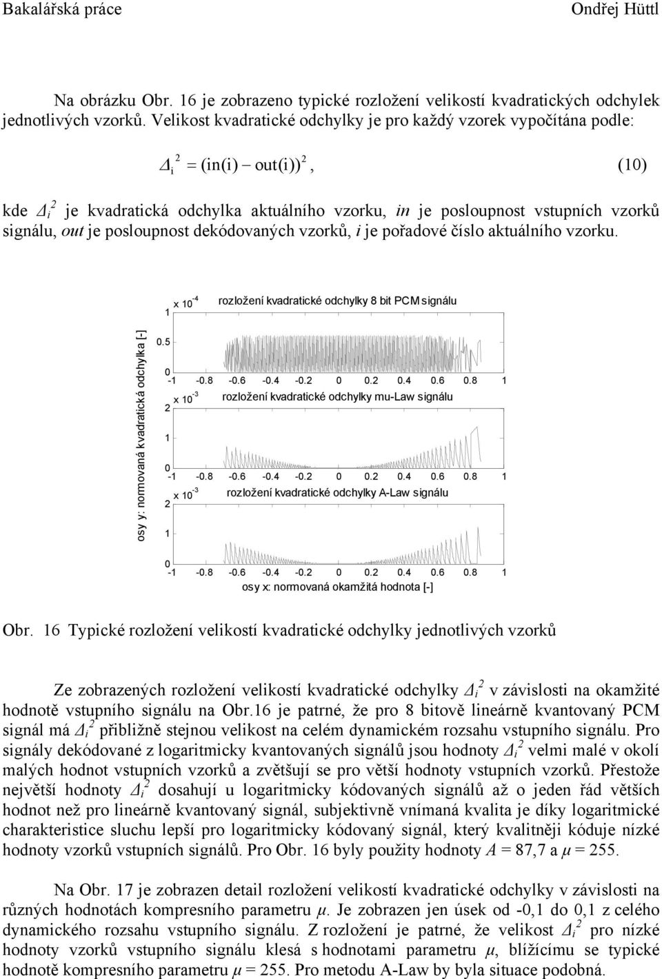 posloupnost dekódovaných vzorků, i je pořadové číslo aktuálního vzorku. x -4 rozložení kvadratické odchylky 8 bit PCM signálu osy y: normovaná kvadratická odchylka [-].5 - -.8 -.6 