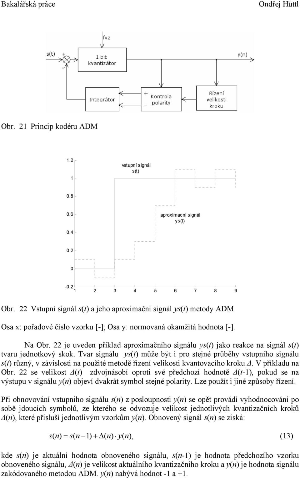 je uveden příklad aproximačního signálu ys(t) jako reakce na signál s(t) tvaru jednotkový skok.