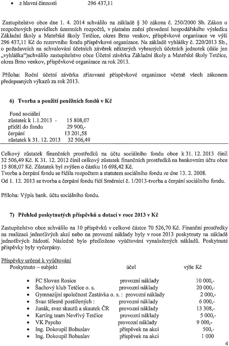 437,11 Kč do rezervního fondu příspěvkové organizace. Na základě vyhlášky č. 220/2013 Sb.