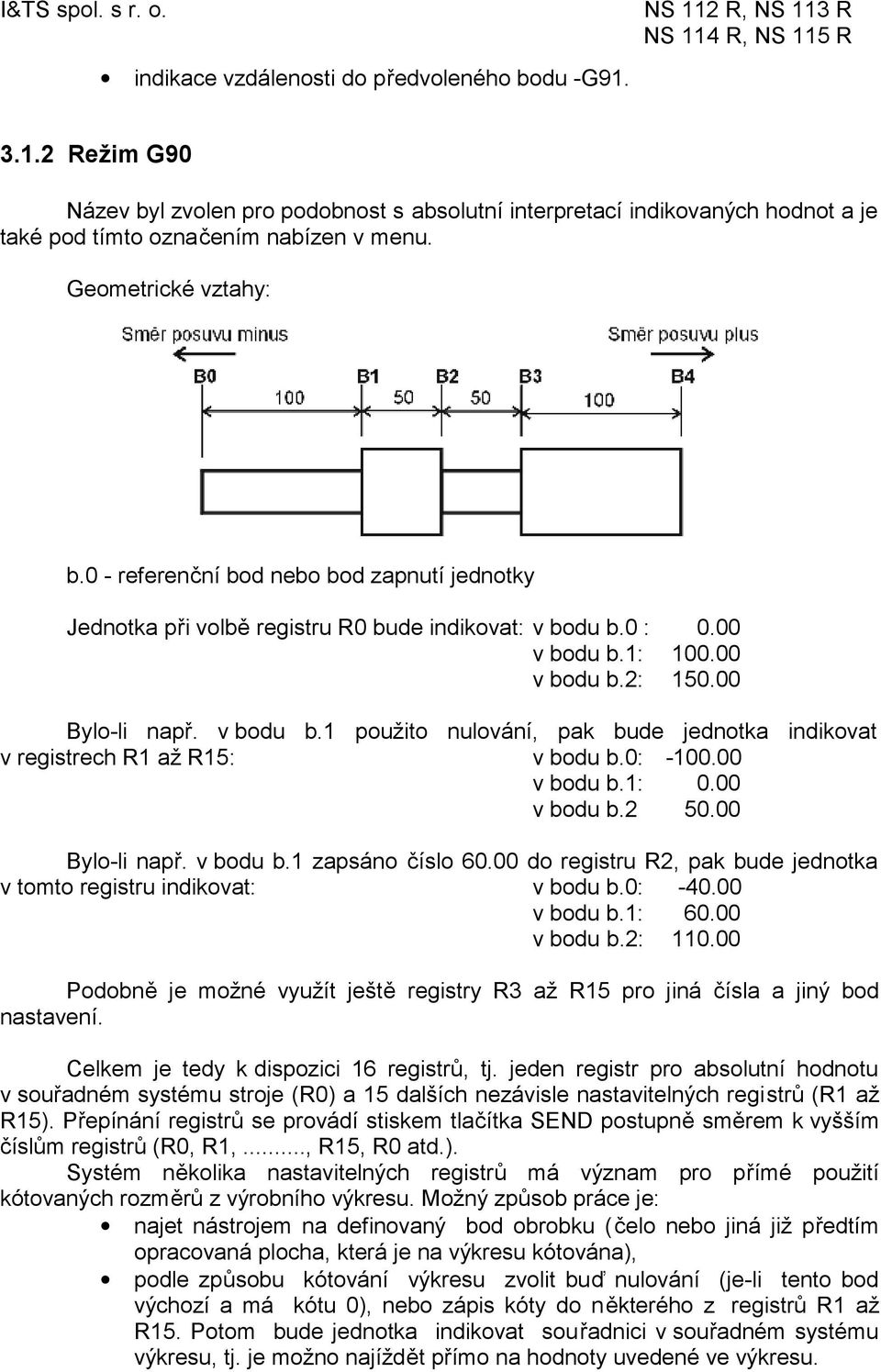 0 : 0.00 v bodu b.1: 100.00 v bodu b.2: 150.00 Bylo-li např. v bodu b.1 použito nulování, pak bude jednotka indikovat v registrech R1 až R15: v bodu b.0: -100.00 v bodu b.1: 0.00 v bodu b.2 50.