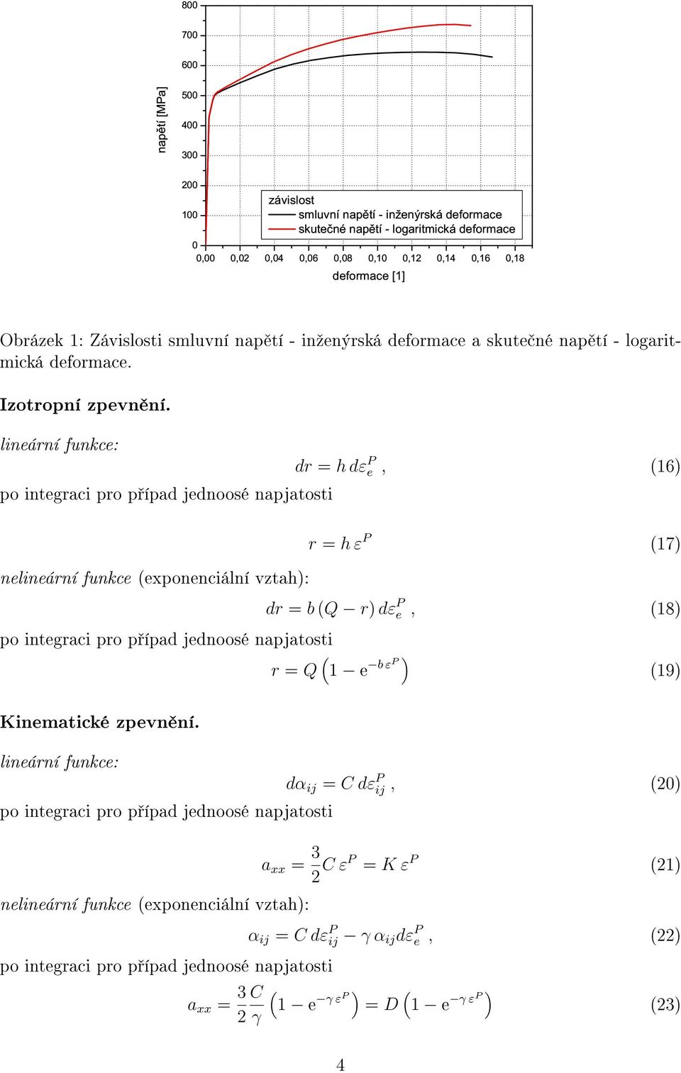 lineární funkce: dr = h dε P e, (16) r = h ε P (17) nelineární funkce (exponenciální vztah): dr = b (Q r) dε P e, (18) r = Q ( 1 ) e b εp (19) Kinematické