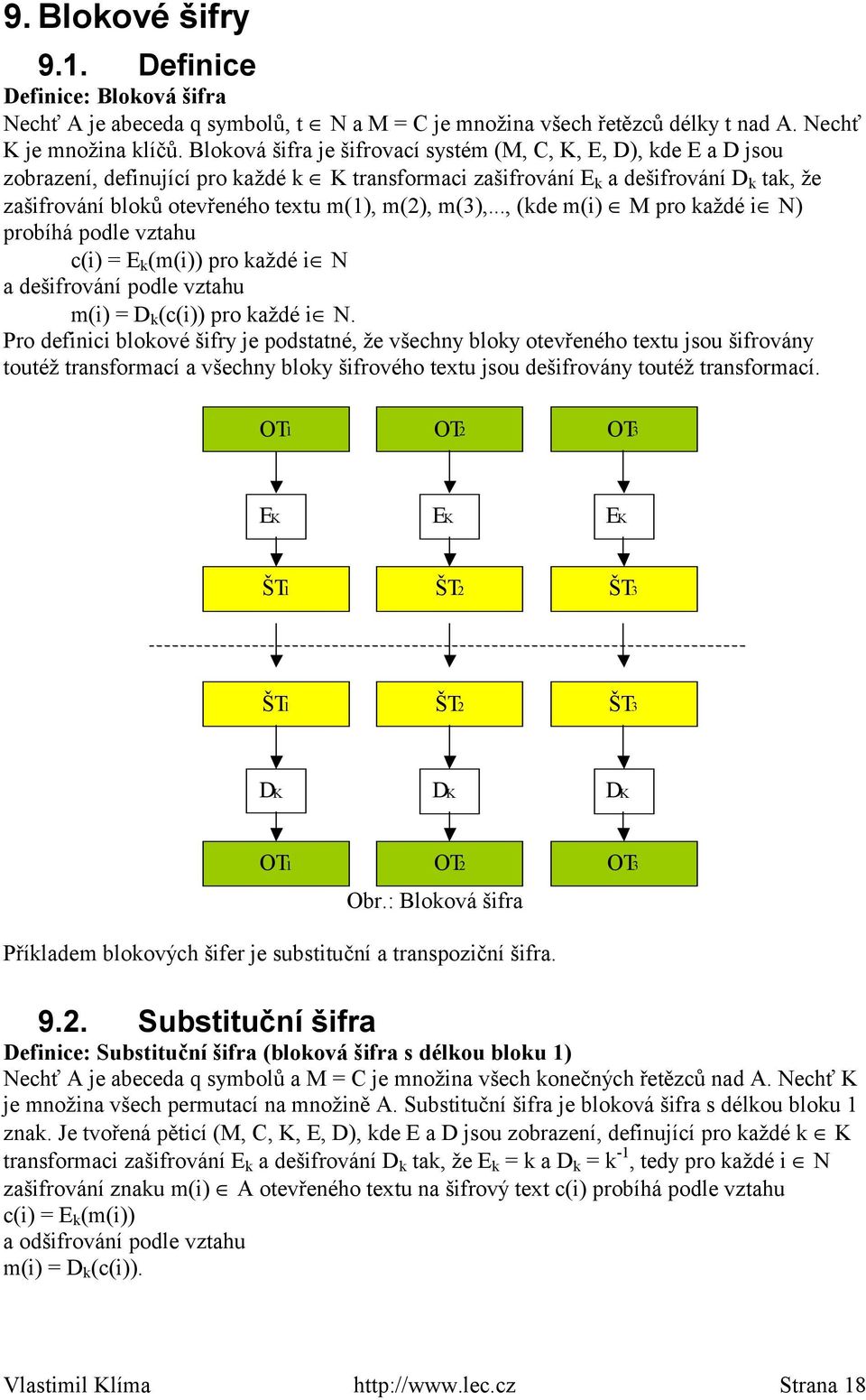 m(2), m(3),..., (kde m(i) M pro každé i N) probíhá podle vztahu c(i) = E k (m(i)) pro každé i N a dešifrování podle vztahu m(i) = D k (c(i)) pro každé i N.