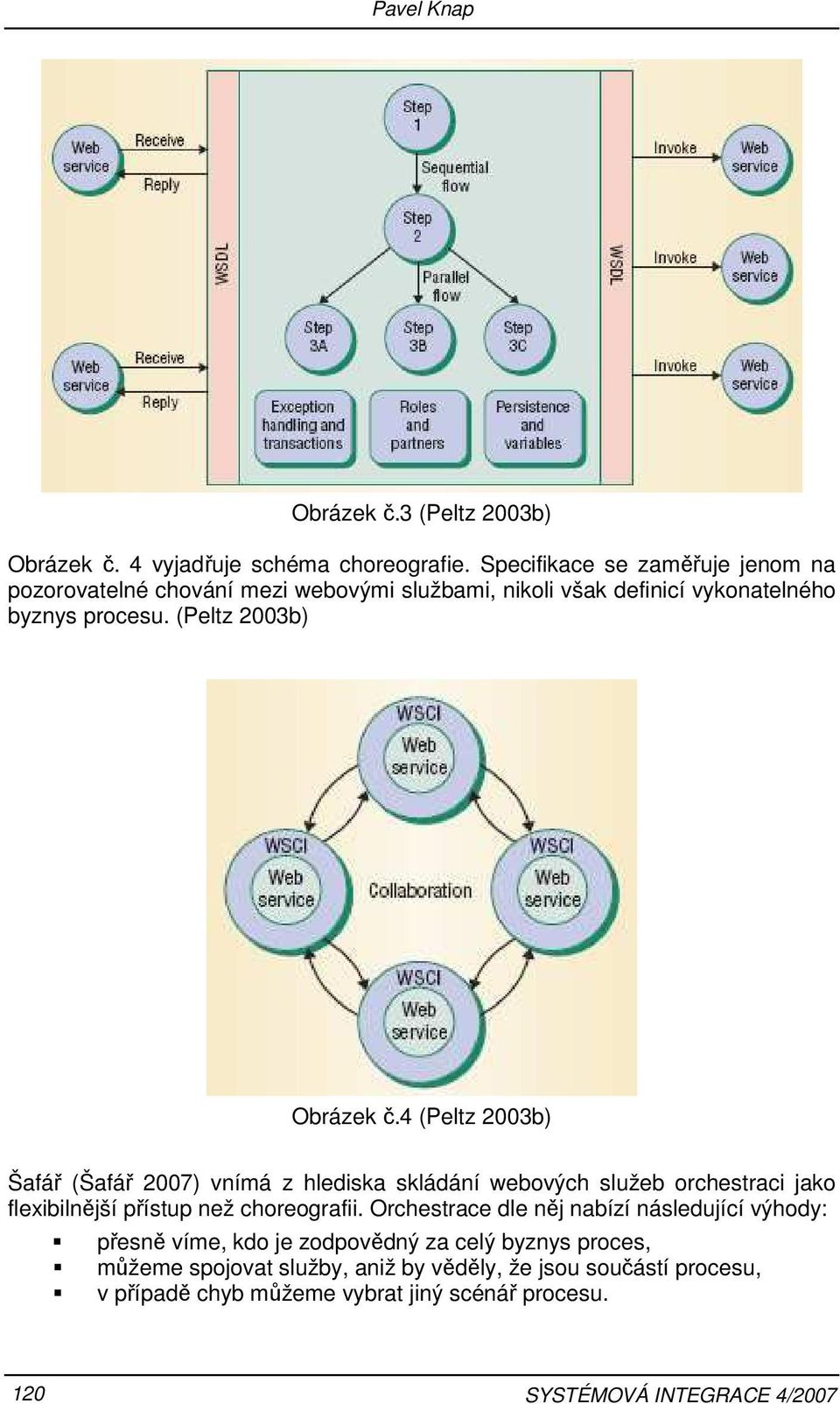 4 (Peltz 2003b) Šafář (Šafář 2007) vnímá z hlediska skládání webových služeb orchestraci jako flexibilnější přístup než choreografii.