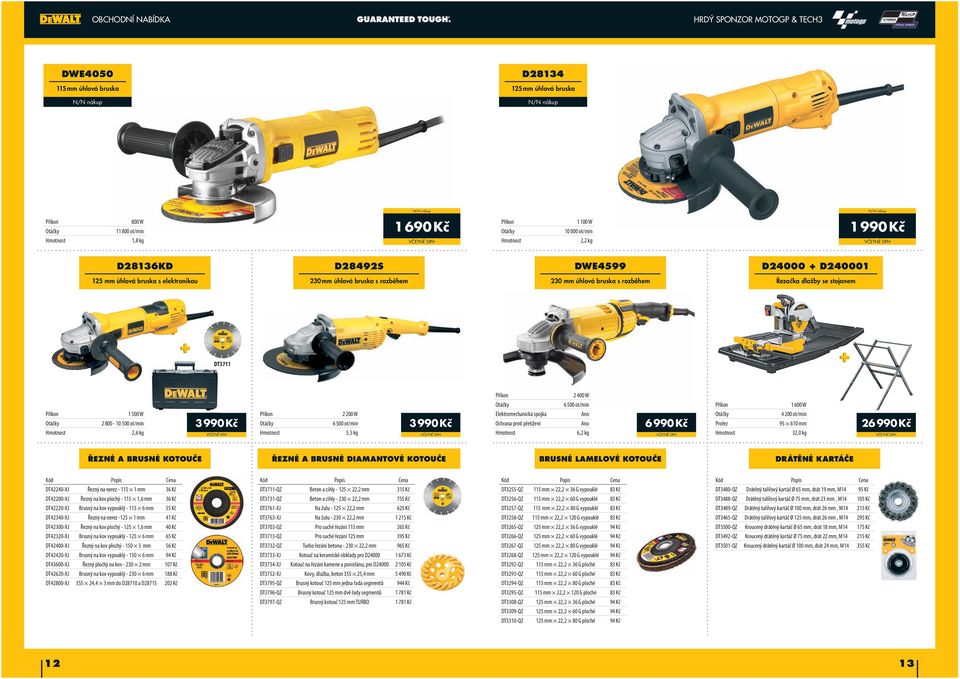 800-10 500 ot/min 2,6 kg 2 200 W 6 500 ot/min 5,5 kg Elektromechanická spojka Ochrana proti přetížení 6,2 kg 6 990 Kč Prořez 4 200 ot/min 95 610 mm 32,0 kg 26 990 Kč ŘEZNÉ A BRUSNÉ KOTOUČE ŘEZNÉ A