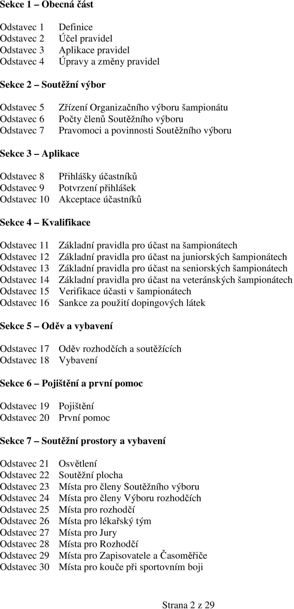 Akceptace účastníků Sekce 4 Kvalifikace Odstavec 11 Základní pravidla pro účast na šampionátech Odstavec 12 Základní pravidla pro účast na juniorských šampionátech Odstavec 13 Základní pravidla pro