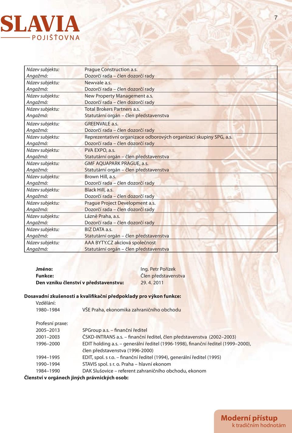 Petr Pořízek Funkce: Člen představenstva Den vzniku členství v představenstvu: 29. 4.