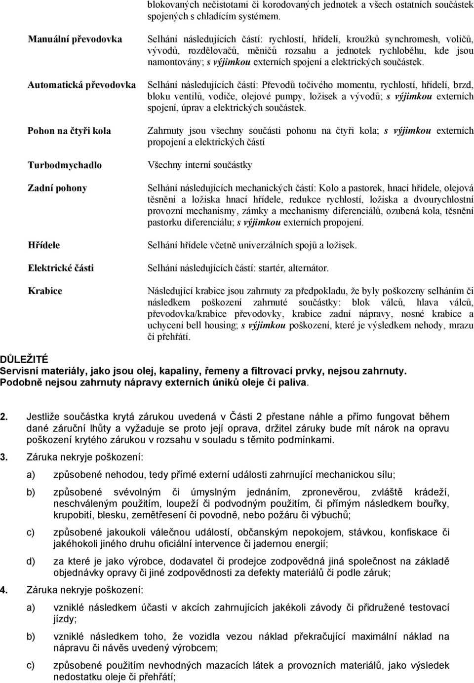 voličů, vývodů, rozdělovačů, měničů rozsahu a jednotek rychloběhu, kde jsou namontovány; s výjimkou externích spojení a elektrických součástek.