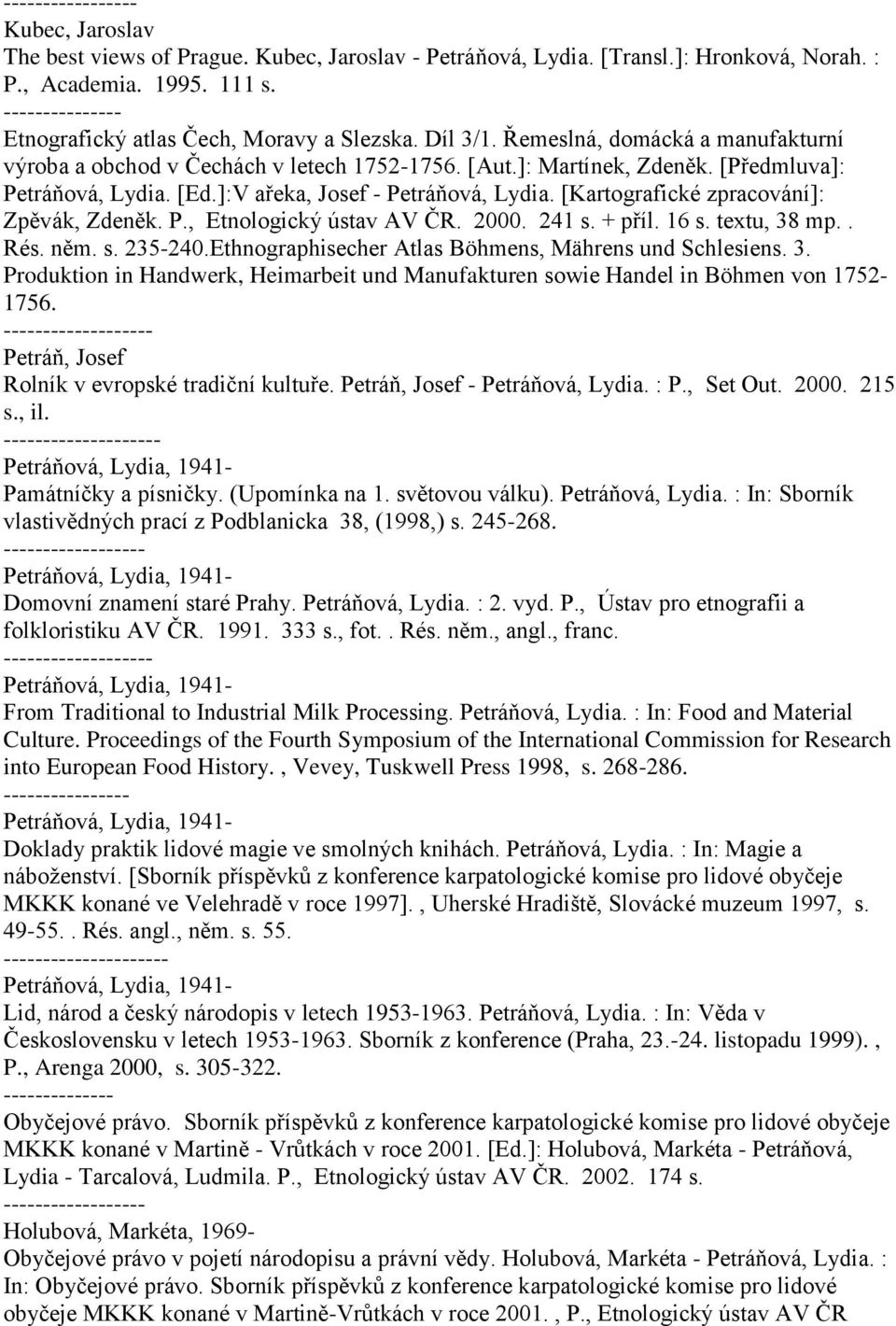 [Kartografické zpracování]: Zpěvák, Zdeněk. P., Etnologický ústav AV ČR. 2000. 241 s. + příl. 16 s. textu, 38 mp.. Rés. něm. s. 235-240.Ethnographisecher Atlas Böhmens, Mährens und Schlesiens. 3. Produktion in Handwerk, Heimarbeit und Manufakturen sowie Handel in Böhmen von 1752-1756.
