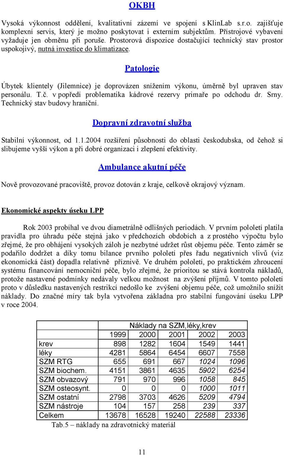 Patologie Úbytek klientely (Jilemnice) je doprovázen snížením výkonu, úměrně byl upraven stav personálu. T.č. v popředí problematika kádrové rezervy primaře po odchodu dr. Srny.