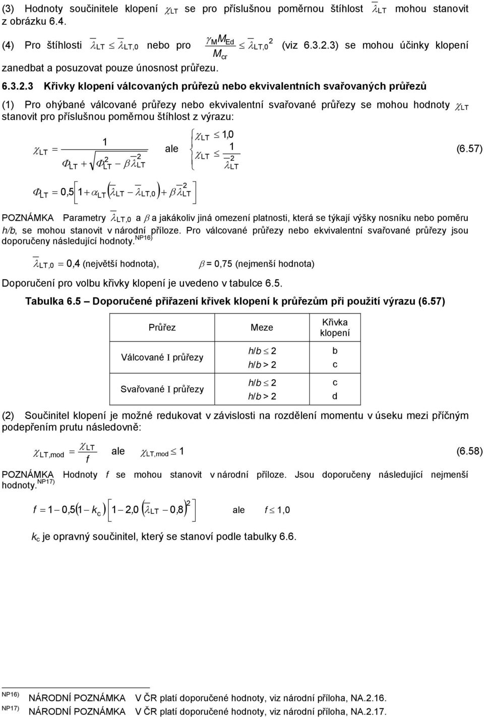 výrau: χ = Φ + Φ β λ ale χ χ ( λ ) + λ,0 β Φ = 0, 5 + α λ 0, λ POZÁKA Parametr λ, 0 a β a jakákoliv jiná omeení platnosti, která se týkají výšk nosníku neo poměru h/, se mohou stanovit v národní