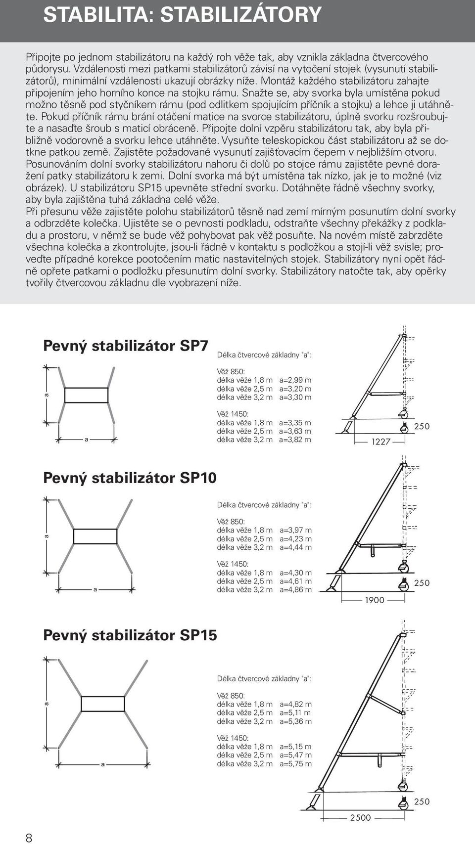 Montáž každého stabilizátoru zahajte připojením jeho horního konce na stojku rámu.