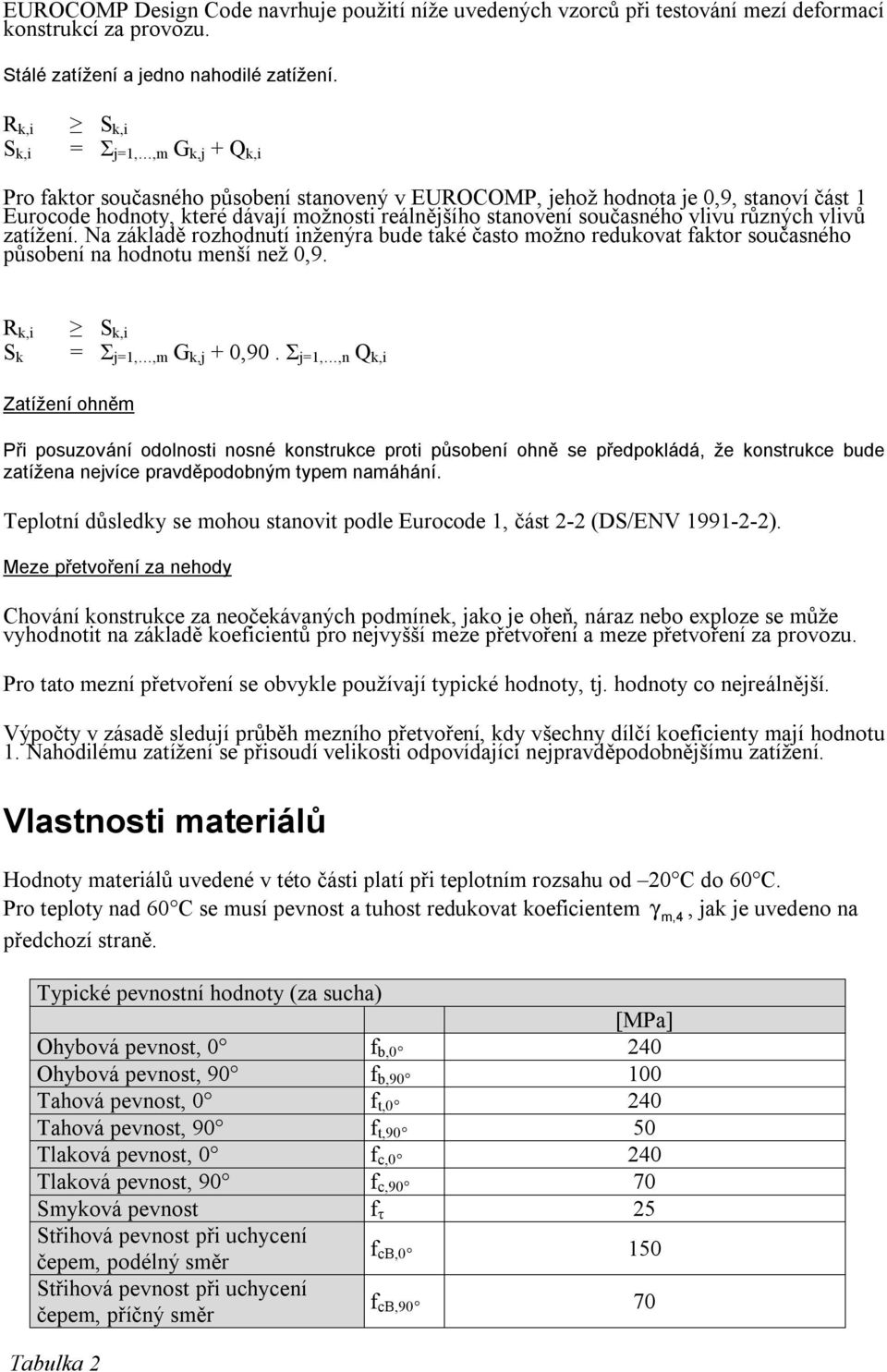 současného vlivu různých vlivů zatížení. Na základě rozhodnutí inženýra bude také často možno redukovat faktor současného působení na hodnotu menší než 0,9. R k,i S k S k,i = Σ j=1,,m G k,j + 0,90.