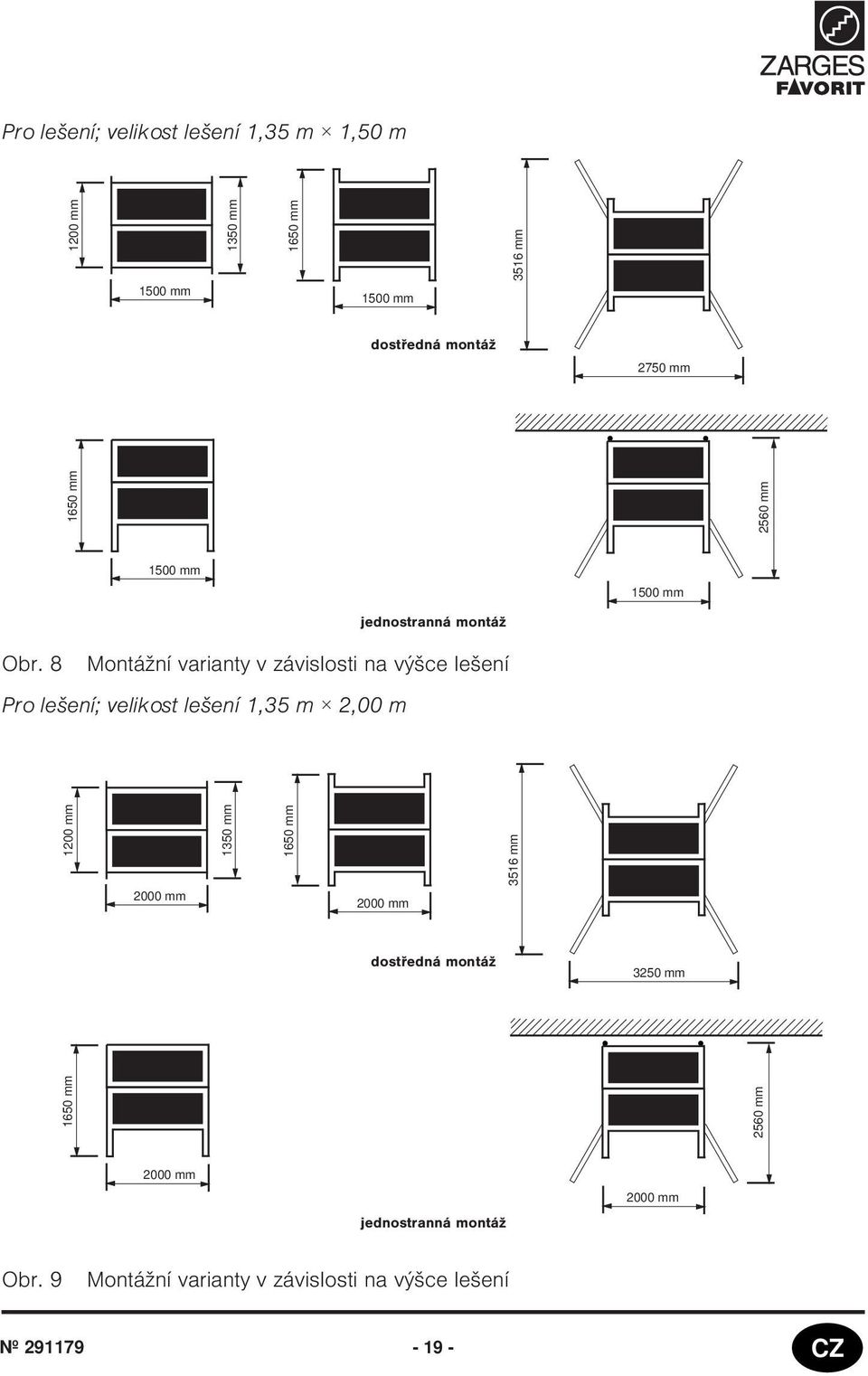 8 Montážní varianty v závislosti na výšce lešení Pro lešení; velikost lešení,35 m 2,00 m 200 mm 2000 mm 350
