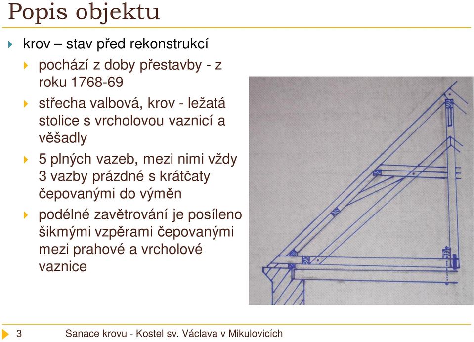 plných vazeb, mezi nimi vždy 3 vazby prázdné s krátčaty čepovanými do výměn