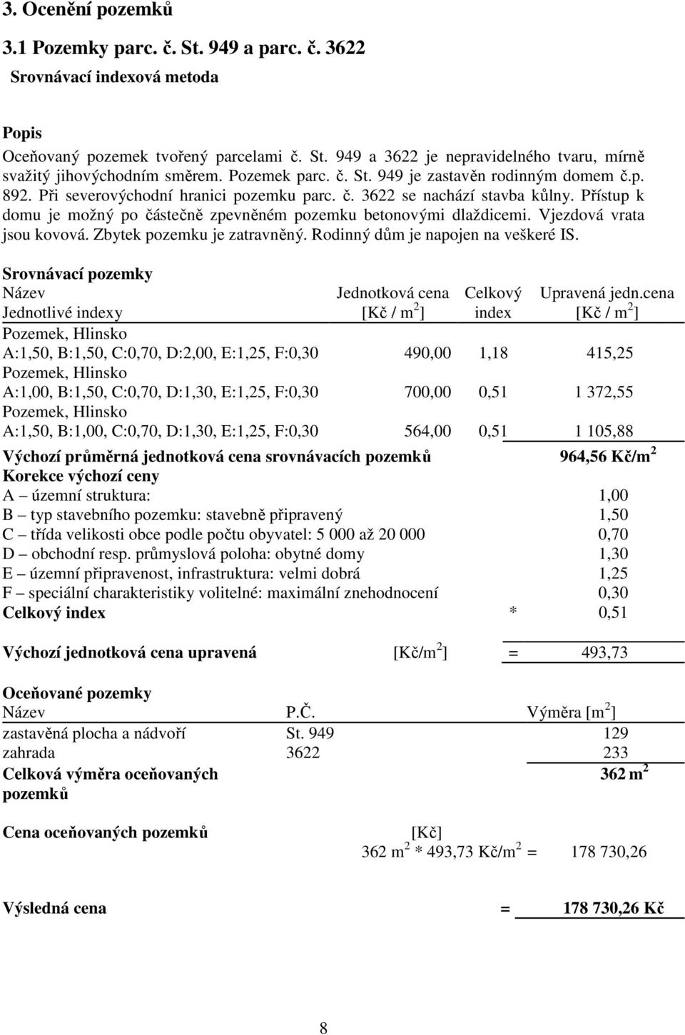 Přístup k domu je možný po částečně zpevněném pozemku betonovými dlaždicemi. Vjezdová vrata jsou kovová. Zbytek pozemku je zatravněný. Rodinný dům je napojen na veškeré IS.