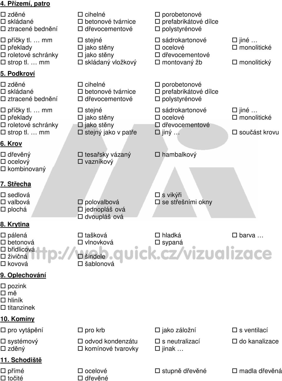 Podkroví zděné cihelné porobetonové skládané betonové tvárnice prefabrikátové dílce ztracené bednění dřevocementové polystyrénové příčky tl.