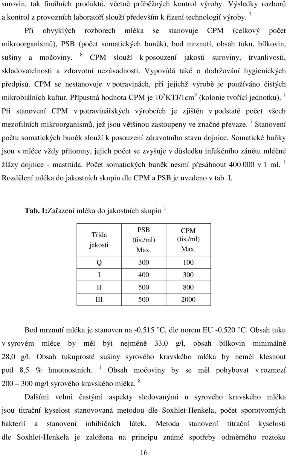 8 CPM slouží k posouzení jakosti suroviny, trvanlivosti, skladovatelnosti a zdravotní nezávadnosti. Vypovídá také o dodržování hygienických předpisů.