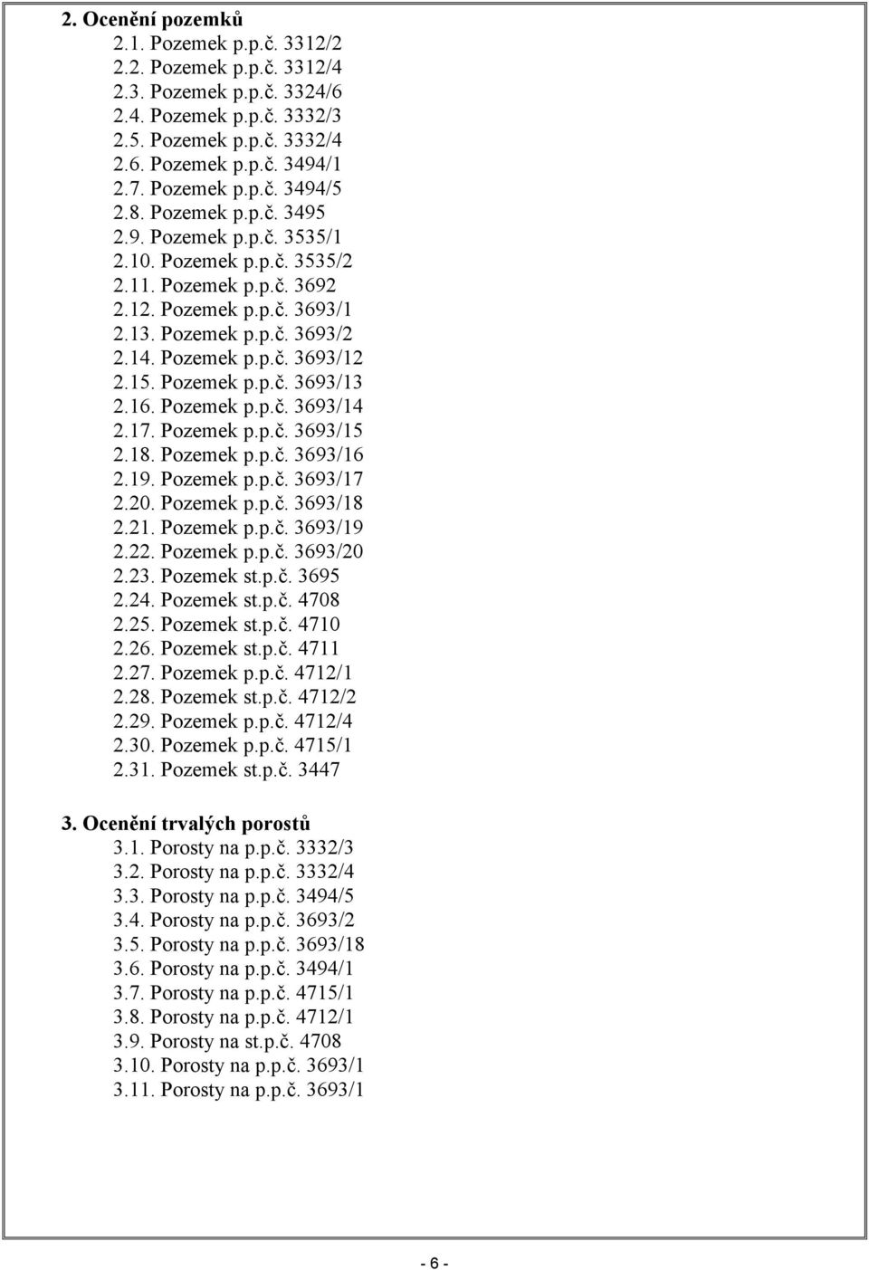 Pozemek p.p.č. 3693/13 2.16. Pozemek p.p.č. 3693/14 2.17. Pozemek p.p.č. 3693/15 2.18. Pozemek p.p.č. 3693/16 2.19. Pozemek p.p.č. 3693/17 2.20. Pozemek p.p.č. 3693/18 2.21. Pozemek p.p.č. 3693/19 2.