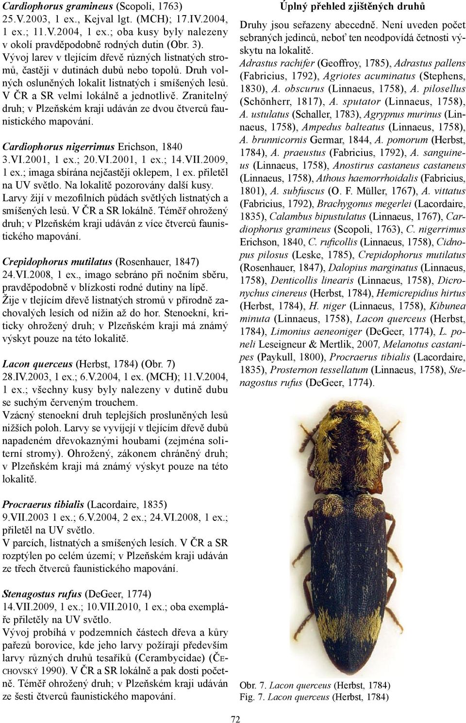 Zranitelný druh; v Plzeňském kraji udáván ze dvou čtverců faunistického Cardiophorus nigerrimus Erichson, 1840 3.VI.2001, 1 ex.; 20.VI.2001, 1 ex.; 14.VII.2009, 1 ex.