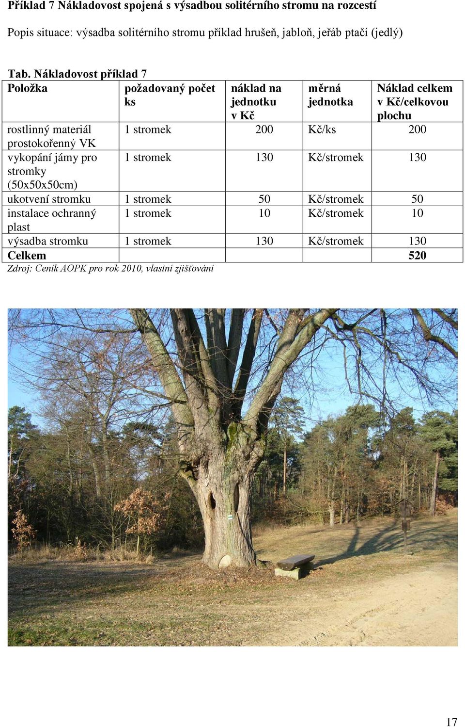 Nákladovost příklad 7 Položka požadovaný počet ks náklad na jednotku v Kč měrná jednotka Náklad celkem v Kč/celkovou plochu rostlinný materiál 1 stromek