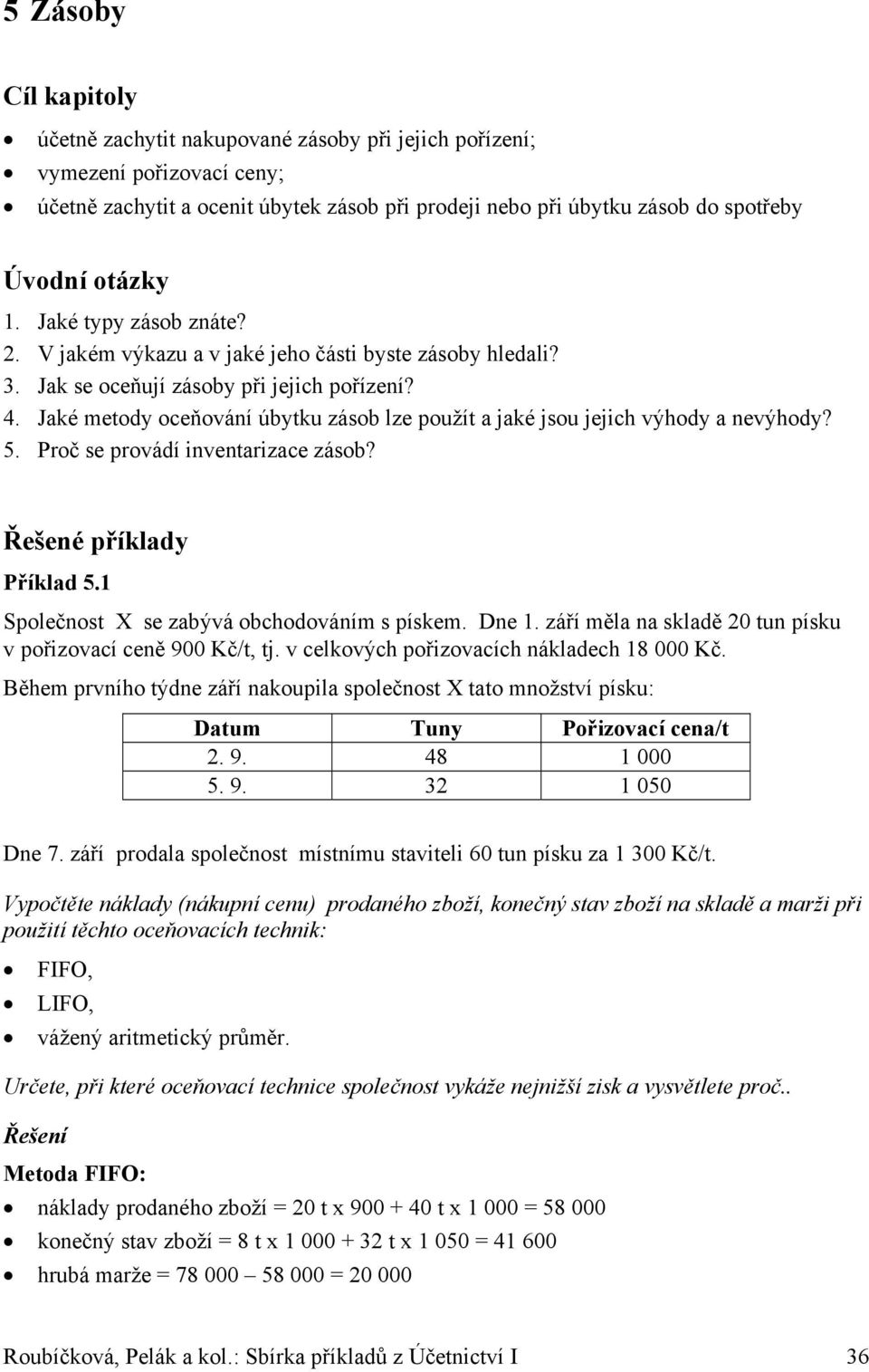 Jaké metody oceňování úbytku zásob lze použít a jaké jsou jejich výhody a nevýhody? 5. Proč se provádí inventarizace zásob? Řešené příklady Příklad 5.1 Společnost X se zabývá obchodováním s pískem.