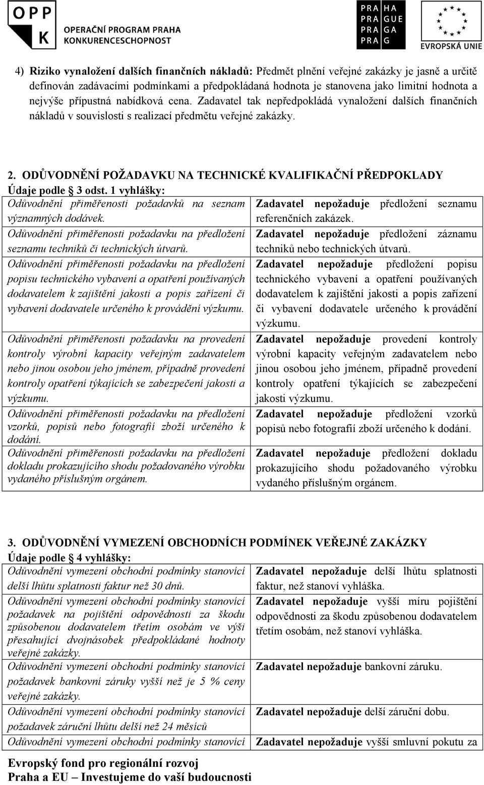 ODŮVODNĚNÍ POŽADAVKU NA TECHNICKÉ KVALIFIKAČNÍ PŘEDPOKLADY Údaje podle 3 odst. 1 vyhlášky: Odůvodnění přiměřenosti požadavků na seznam významných dodávek.