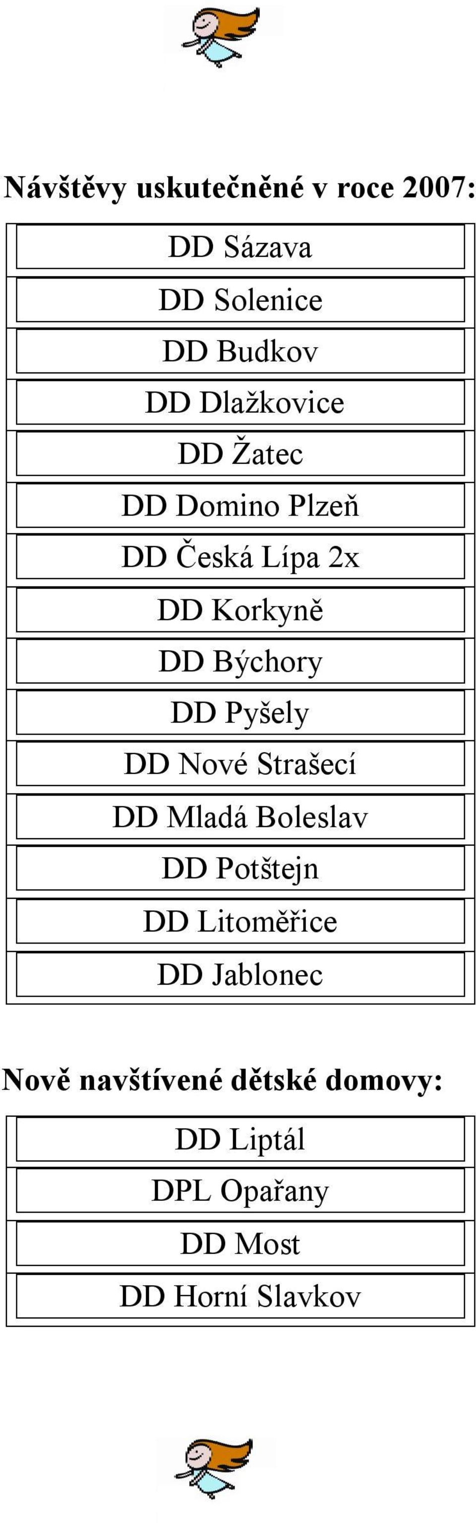 DD Pyšely DD Nové Strašecí DD Mladá Boleslav DD Potštejn DD Litoměřice DD