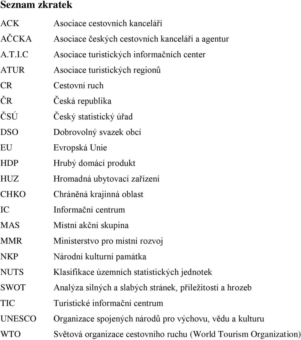 center Asociace turistických regionů Cestovní ruch Česká republika Český statistický úřad Dobrovolný svazek obcí Evropská Unie Hrubý domácí produkt Hromadná ubytovací zařízení Chráněná