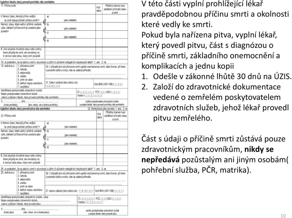 kopii 1. Odešle v zákonné lhůtě 30 dnů na ÚZIS. 2.