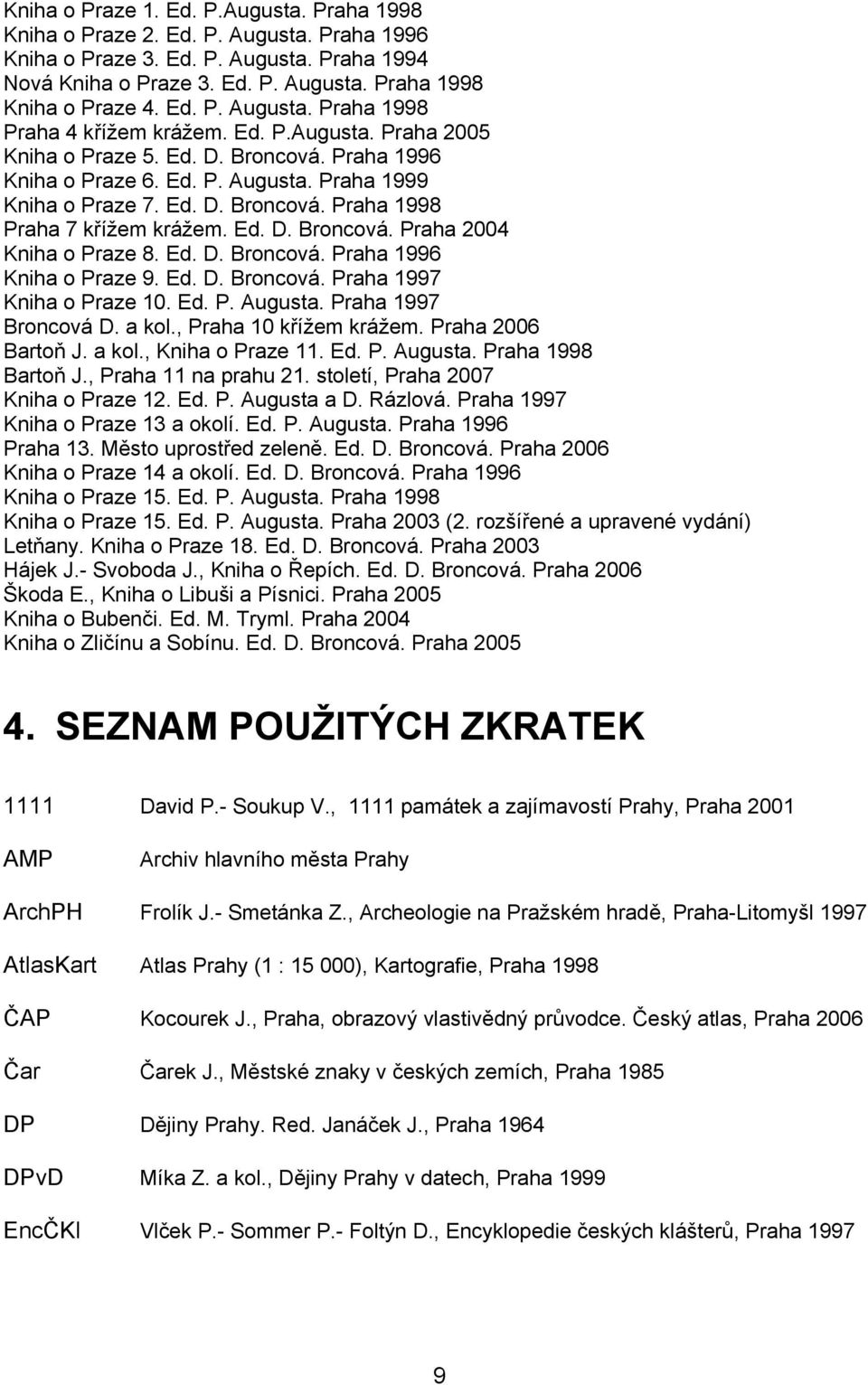 Ed. D. Broncová. Praha 1996 Kniha o Praze 9. Ed. D. Broncová. Praha 1997 Kniha o Praze 10. Ed. P. Augusta. Praha 1997 Broncová D. a kol., Praha 10 křížem krážem. Praha 2006 Bartoň J. a kol., Kniha o Praze 11.