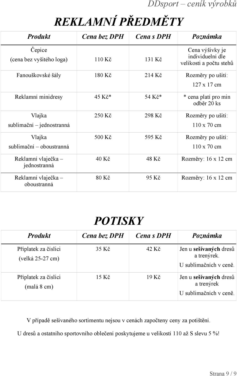 cm 500 Kč 595 Kč Rozměry po ušití: 110 x 70 cm 40 Kč 48 Kč Rozměry: 16 x 12 cm 80 Kč 95 Kč Rozměry: 16 x 12 cm POTISKY Příplatek za číslici (velká 25-27 cm) Příplatek za číslici (malá 8 cm) 35 Kč 42