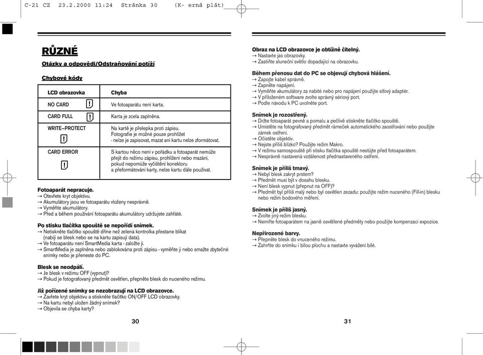 S kartou něco není v pořádku a fotoaparát nemůže přejít do režimu zápisu, prohlížení nebo mazání, pokud nepomůže vyčištění konektoru a přeformátování karty, nelze kartu dále používat.