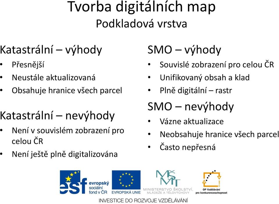 ještě plně digitalizována SMO výhody Souvislé zobrazení pro celou ČR Unifikovaný obsah a klad