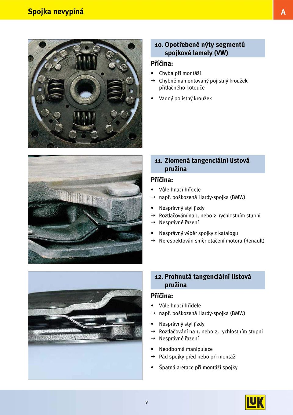 rychlostním stupni Nesprávné řazení Nesprávný výběr spojky z katalogu Nerespektován směr otáčení motoru (Renault) 12.