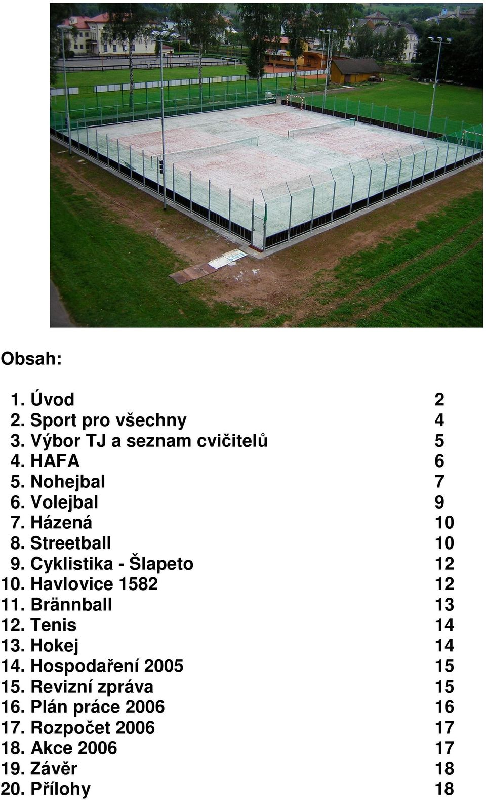 Havlovice 1582 12 11. Brännball 13 12. Tenis 14 13. Hokej 14 14. Hospodaení 2005 15 15.