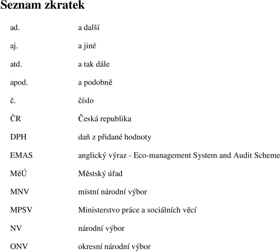 anglický výraz - Eco-management System and Audit Scheme Městský úřad místní