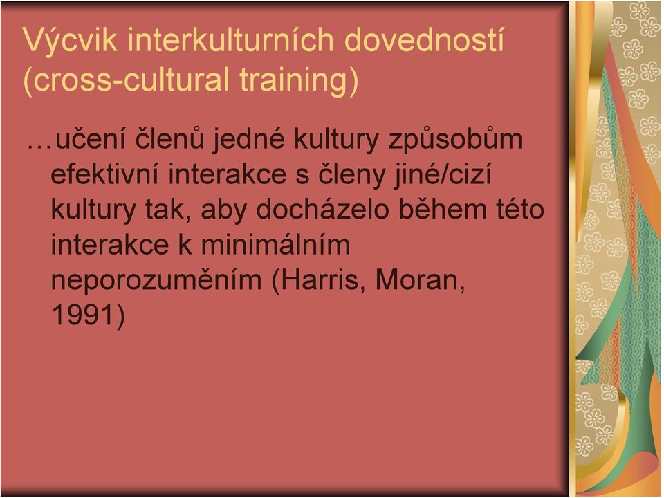 interakce s členy jiné/cizí kultury tak, aby docházelo