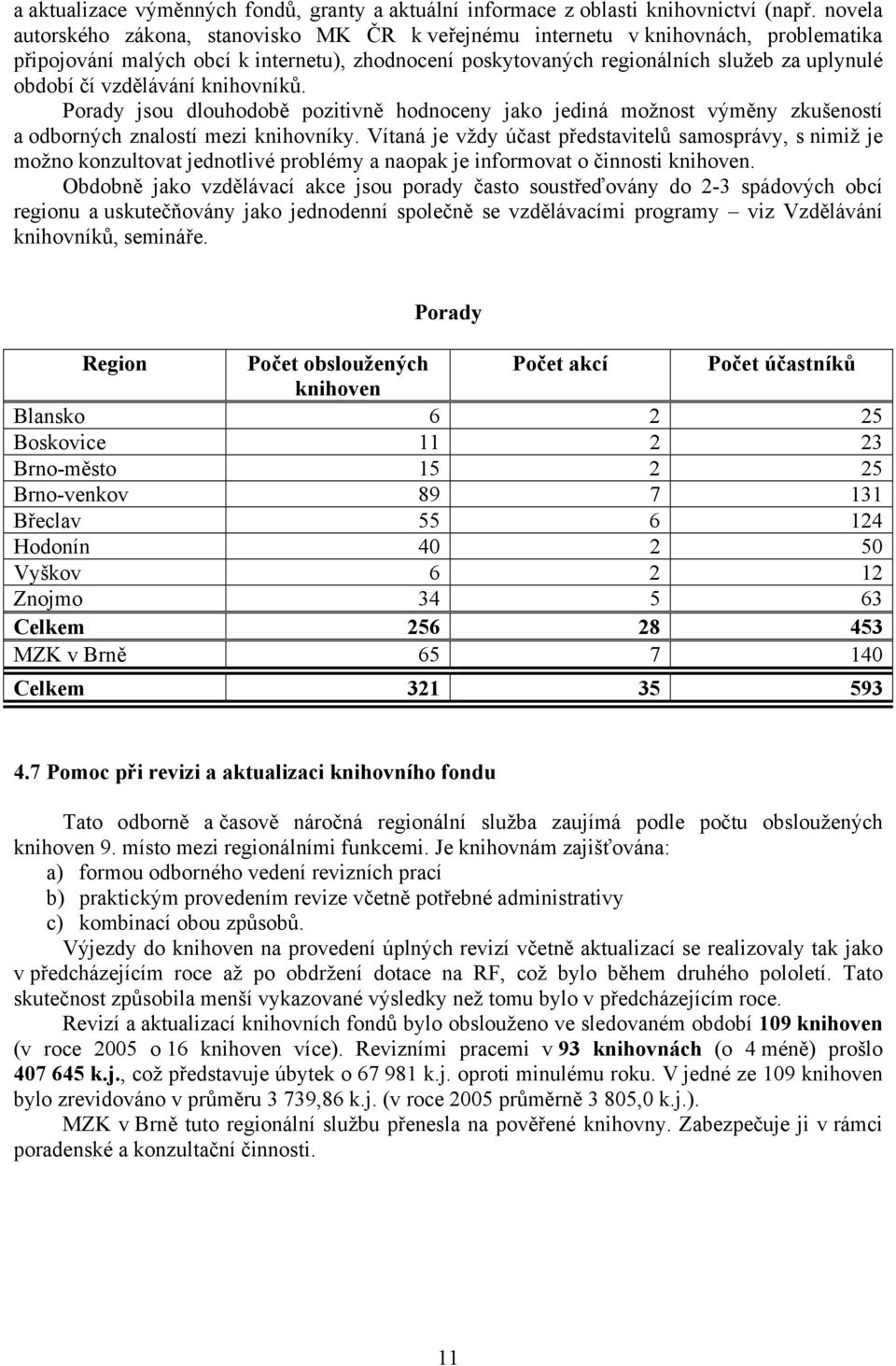 vzdělávání knihovníků. Porady jsou dlouhodobě pozitivně hodnoceny jako jediná možnost výměny zkušeností a odborných znalostí mezi knihovníky.