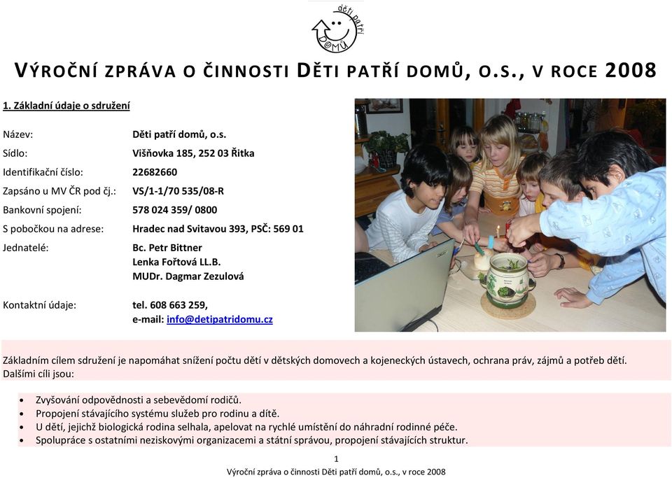 Dagmar Zezulová Kontaktní údaje: tel. 608663259, e-mail: info@detipatridomu.