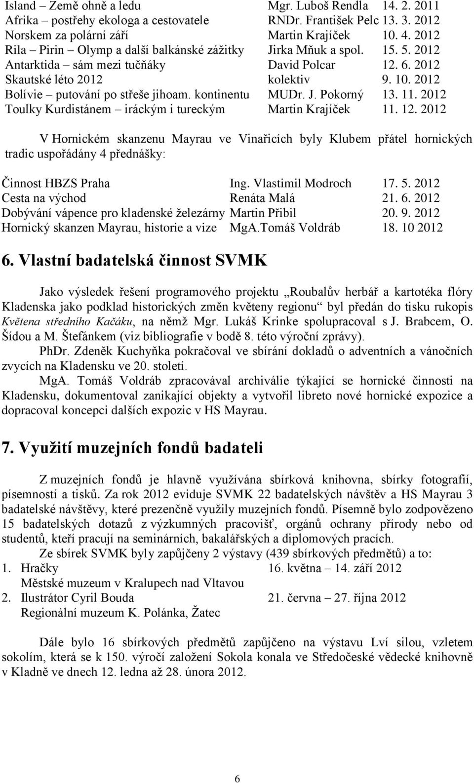 2012 Bolívie putování po střeše jihoam. kontinentu MUDr. J. Pokorný 13. 11. 2012 Toulky Kurdistánem iráckým i tureckým Martin Krajíček 11. 12.