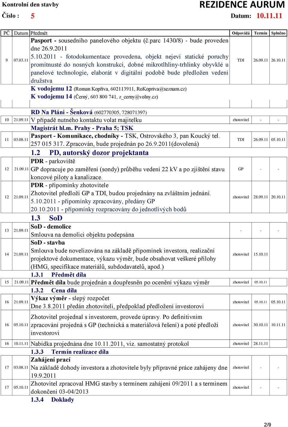 předložen vedení družstva K vodojemu 12 (Roman Kopřiva, 602113911, RoKopriva@seznam.cz) K vodojemu 14 (Černý, 603 800 741, z_cerny@volny.cz) TDI 26.09.11 26.10.