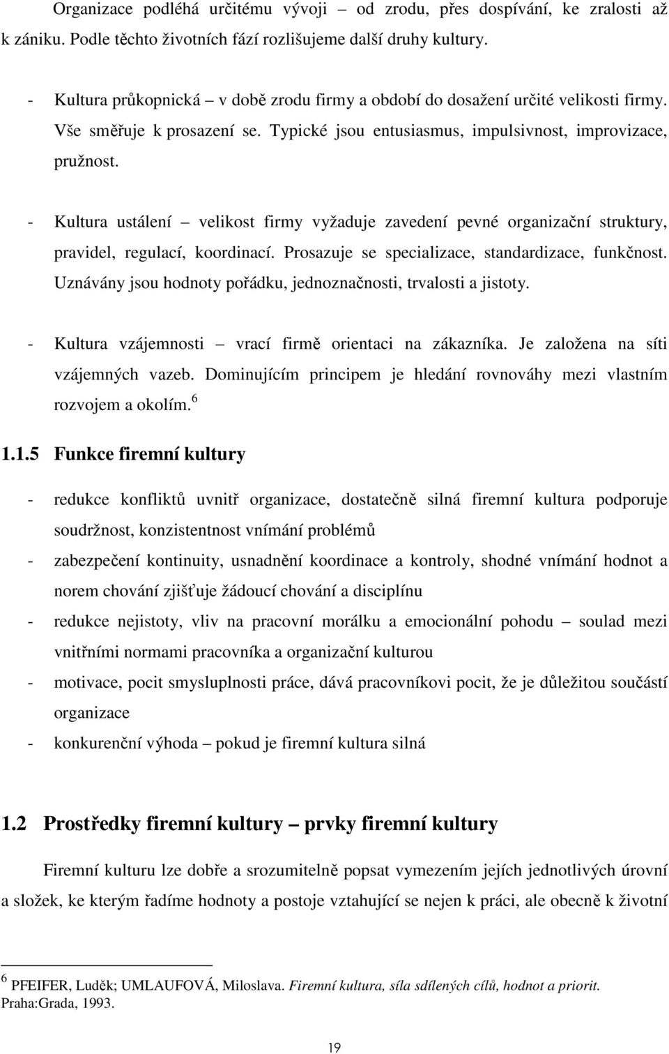 - Kultura ustálení velikost firmy vyžaduje zavedení pevné organizační struktury, pravidel, regulací, koordinací. Prosazuje se specializace, standardizace, funkčnost.