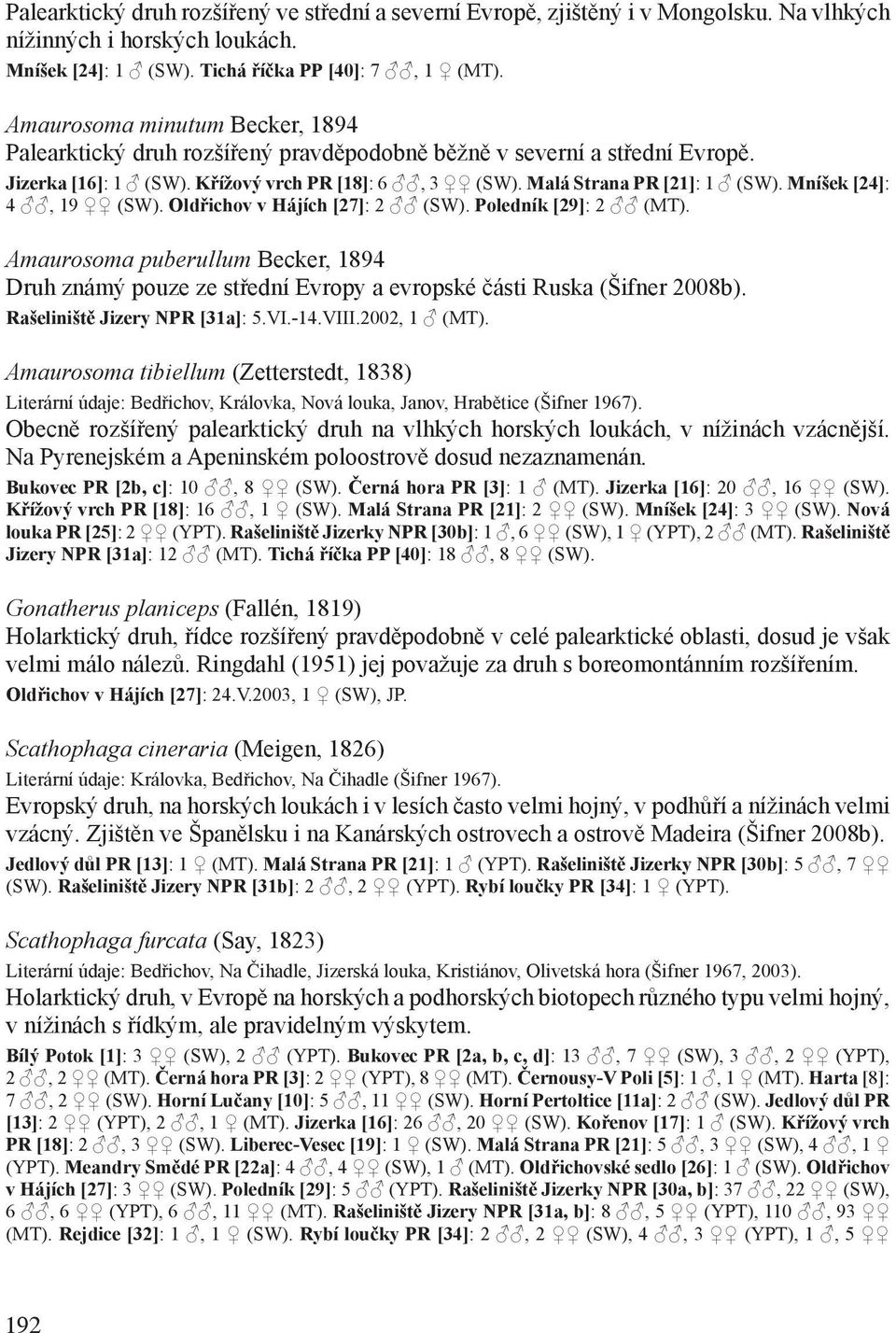 Mníšek [24]: 4, 19 (SW). Oldřichov v Hájích [27]: 2 (SW). Poledník [29]: 2 (MT). Amaurosoma puberullum Becker, 1894 Druh známý pouze ze střední Evropy a evropské části Ruska (Šifner 2008b).