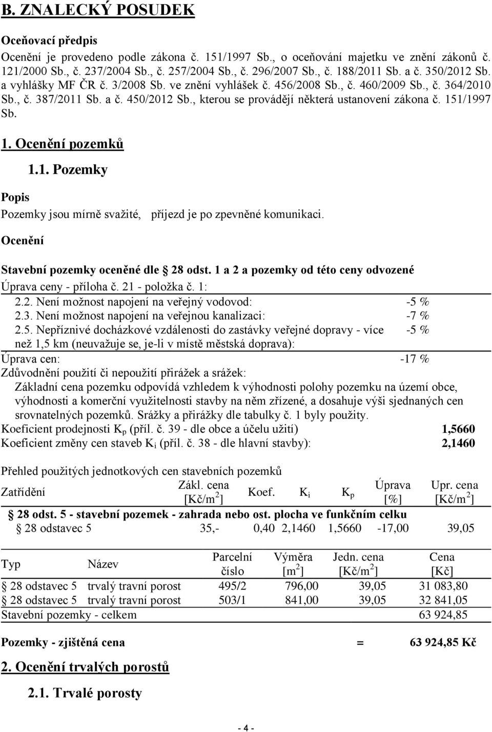 , kterou se provádějí některá ustanovení zákona č. 151/1997 Sb. 1. Ocenění pozemků 1.1. Pozemky Popis Pozemky jsou mírně svažité, příjezd je po zpevněné komunikaci.