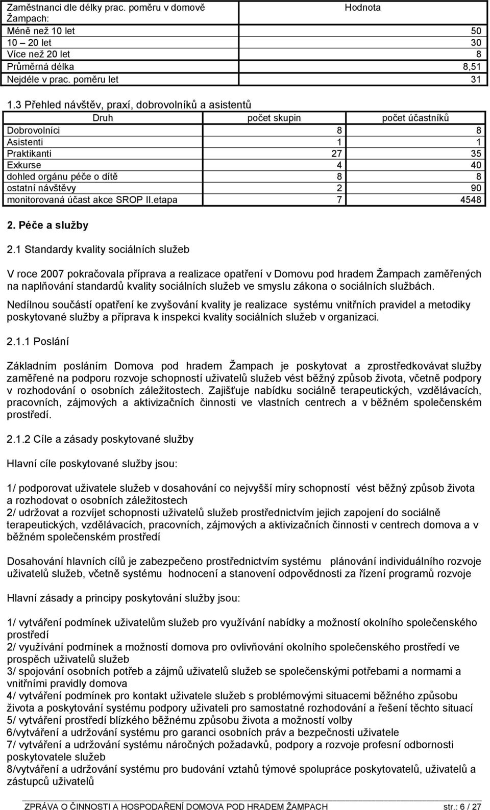 monitorovaná účast akce SROP II.etapa 7 4548 2. Péče a služby 2.