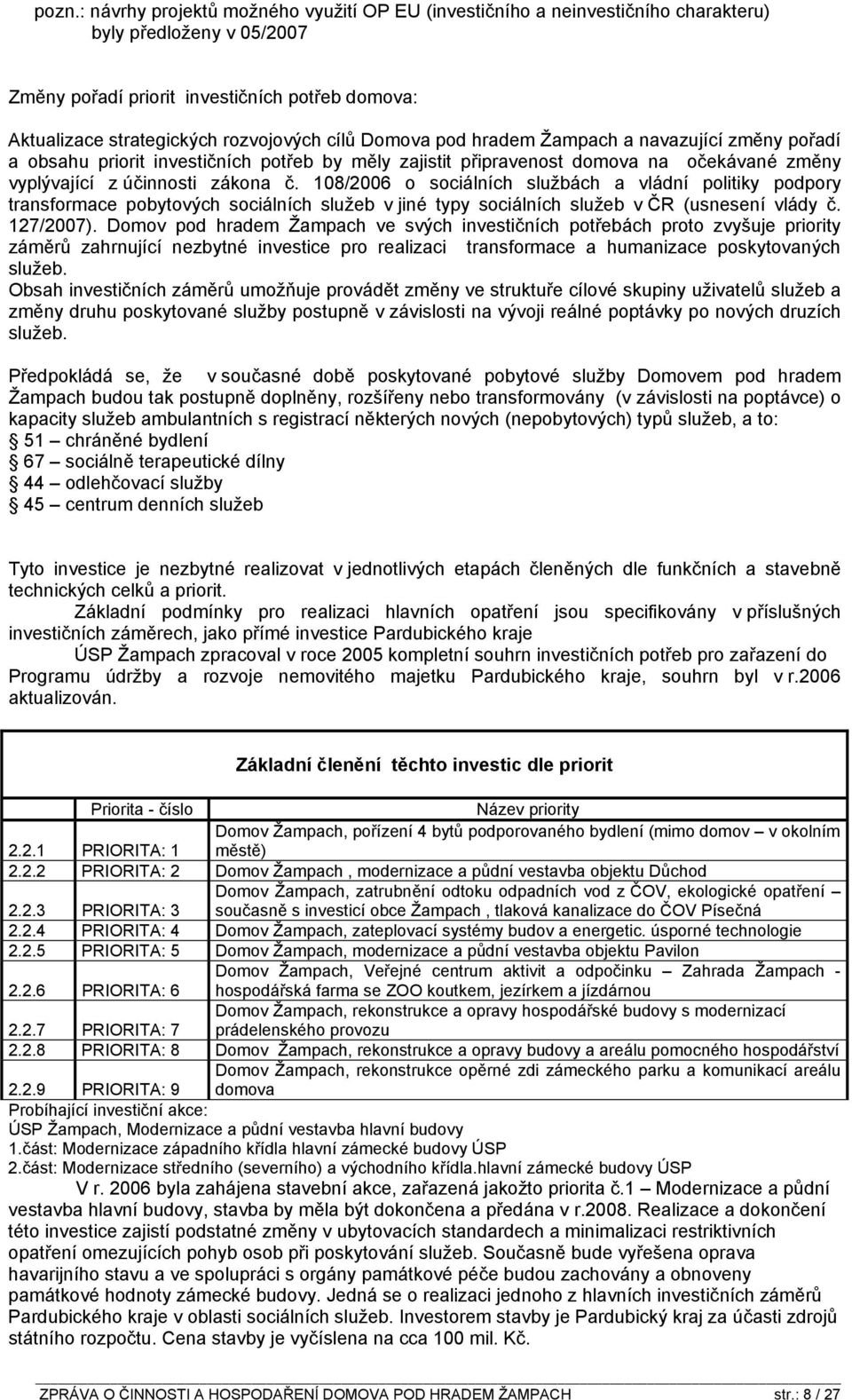 108/2006 o sociálních službách a vládní politiky podpory transformace pobytových sociálních služeb v jiné typy sociálních služeb v ČR (usnesení vlády č. 127/2007).