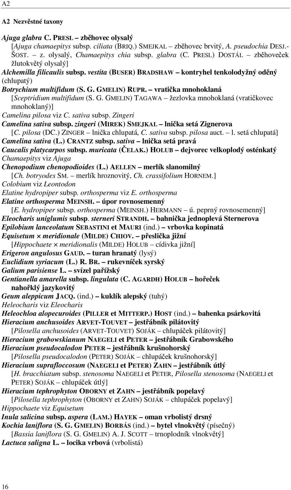 vratika mnohoklaná [Sceptridium multifidum (S. G. GMELIN) TAGAWA žezlovka mnohoklaná (vratikovec mnohoklaný)] Camelina pilosa viz C. sativa subsp. Zingeri Camelina sativa subsp.